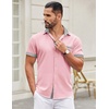 image:imageCOOFANDY Mens Short Sleeve Button Down Shirts Casual Wrinkle Free Dress Shirt Plaid Collar Summer ShirtsPinkstripe