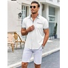 image:imageCOOFANDY Mens Short Sleeve Button Down Shirts Casual Wrinkle Free Dress Shirt Plaid Collar Summer ShirtsWhitestripe
