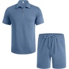 image:imageCOOFANDY Mens Tracksuit Casual 2 Piece Quarter Zip Polo Shirt and Shorts Set Athletic Jogging Sports OutfitsBlue