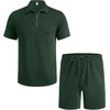 image:imageCOOFANDY Mens Tracksuit Casual 2 Piece Quarter Zip Polo Shirt and Shorts Set Athletic Jogging Sports OutfitsDark Green