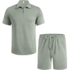 image:imageCOOFANDY Mens Tracksuit Casual 2 Piece Quarter Zip Polo Shirt and Shorts Set Athletic Jogging Sports OutfitsLight Green