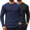 image:imageCOOFANDY Mens 2 Pack Muscle TShirt Stretch Long Sleeve Gym Workout Bodybuilding Training Tee Shirts Casual Hipster TopsAblackNavy Blue