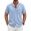 image:imageCOOFANDY Mens Casual Short Sleeve Button Down Shirts Cuban Linen Textured Shirt Summer Beach WearClear Blue