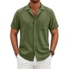 image:imageCOOFANDY Mens Casual Short Sleeve Button Down Shirts Cuban Linen Textured Shirt Summer Beach WearOlive Green