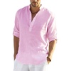 image:imageCOOFANDY Mens Cotton Linen Henley TShirt Long Sleeve Hippie Casual Beach TShirtsPink