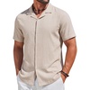 image:imageCOOFANDY Mens Cotton Shirts Short Sleeve Button Down Shirts Casual Beach Summer Cuban Collar ShirtBeige