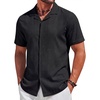 image:imageCOOFANDY Mens Cotton Shirts Short Sleeve Button Down Shirts Casual Beach Summer Cuban Collar ShirtBlack