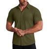 image:imageCOOFANDY Mens Muscle Fit Dress Shirts Stretch WrinkleFree Short Sleeve Casual Button Down ShirtsArmy Green