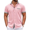 image:imageCOOFANDY Mens Short Sleeve Button Down Shirts Casual Wrinkle Free Dress Shirt Plaid Collar Summer ShirtsPinkstripe