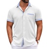image:imageCOOFANDY Mens Short Sleeve Button Down Shirts Casual Wrinkle Free Dress Shirt Plaid Collar Summer ShirtsWhiteblue Stripe