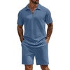 image:imageCOOFANDY Mens Tracksuit Casual 2 Piece Quarter Zip Polo Shirt and Shorts Set Athletic Jogging Sports OutfitsBlue