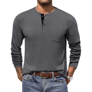 image:imageCOOFANDY Men Long Sleeve Henley Shirs Casual Basic T Shirts Soild Button Tees with PocketsDark Grey