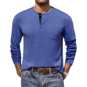 image:imageCOOFANDY Men Long Sleeve Henley Shirs Casual Basic T Shirts Soild Button Tees with PocketsDeep Blue