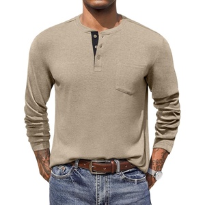 image:imageCOOFANDY Men Long Sleeve Henley Shirs Casual Basic T Shirts Soild Button Tees with PocketsKhaki