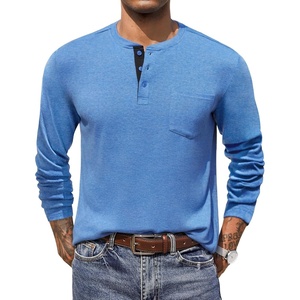 image:imageCOOFANDY Men Long Sleeve Henley Shirs Casual Basic T Shirts Soild Button Tees with PocketsLight Blue