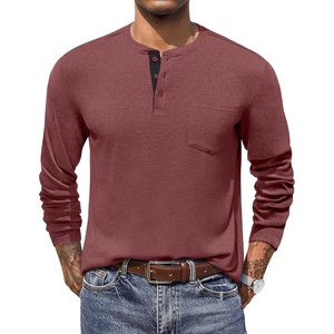 image:imageCOOFANDY Men Long Sleeve Henley Shirs Casual Basic T Shirts Soild Button Tees with PocketsPurple Red