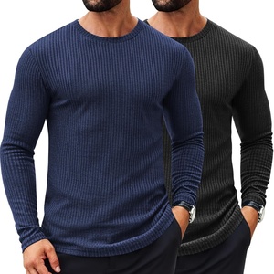 image:imageCOOFANDY Mens 2 Pack Muscle TShirt Stretch Long Sleeve Gym Workout Bodybuilding Training Tee Shirts Casual Hipster TopsAblackNavy Blue