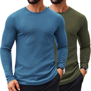 image:imageCOOFANDY Mens 2 Pack Muscle TShirt Stretch Long Sleeve Gym Workout Bodybuilding Training Tee Shirts Casual Hipster TopsAblueArmy Green