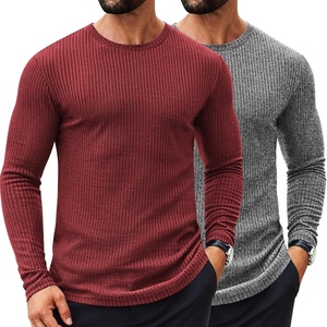 image:imageCOOFANDY Mens 2 Pack Muscle TShirt Stretch Long Sleeve Gym Workout Bodybuilding Training Tee Shirts Casual Hipster TopsAwine RedDark Grey