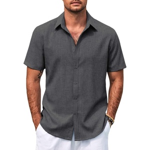 image:imageCOOFANDY Mens Button Down Shirts Short Sleeve Casual Summer Beach Shirts for Men Vacation Wedding Linen ShirtDark Gray