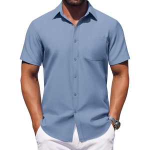 image:imageCOOFANDY Mens Button Down Short Sleeve Shirt Casual Dress Shirt Untucked Summer Shirts with PocketDark Blue