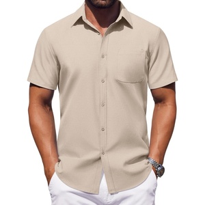 image:imageCOOFANDY Mens Button Down Short Sleeve Shirt Casual Dress Shirt Untucked Summer Shirts with PocketKhaki