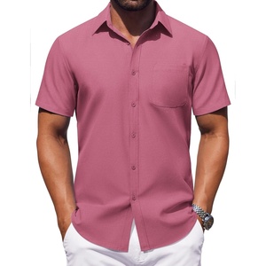 image:imageCOOFANDY Mens Button Down Short Sleeve Shirt Casual Dress Shirt Untucked Summer Shirts with PocketRed