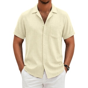 image:imageCOOFANDY Mens Casual Short Sleeve Button Down Shirts Cuban Linen Textured Shirt Summer Beach WearBeige