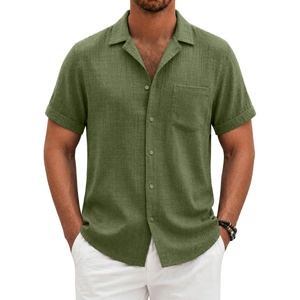 image:imageCOOFANDY Mens Casual Short Sleeve Button Down Shirts Cuban Linen Textured Shirt Summer Beach WearOlive Green