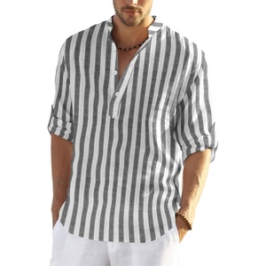 image:imageCOOFANDY Mens Cotton Linen Henley TShirt Long Sleeve Hippie Casual Beach TShirtsBlack White Striped