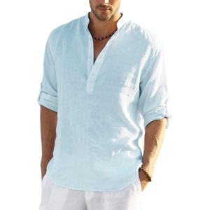 image:imageCOOFANDY Mens Cotton Linen Henley TShirt Long Sleeve Hippie Casual Beach TShirtsBlue