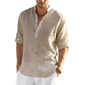 image:imageCOOFANDY Mens Cotton Linen Henley TShirt Long Sleeve Hippie Casual Beach TShirtsKhaki
