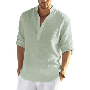 image:imageCOOFANDY Mens Cotton Linen Henley TShirt Long Sleeve Hippie Casual Beach TShirtsLight Green