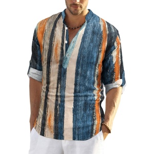 image:imageCOOFANDY Mens Cotton Linen Henley TShirt Long Sleeve Hippie Casual Beach TShirtsPainting
