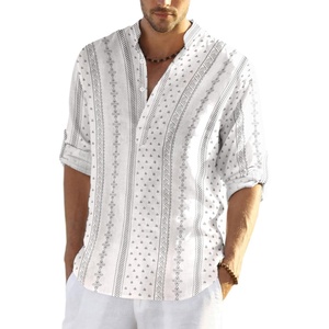 image:imageCOOFANDY Mens Cotton Linen Henley TShirt Long Sleeve Hippie Casual Beach TShirtsWhiteBlack Patterned