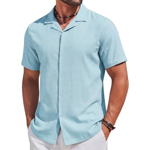 image:imageCOOFANDY Mens Cotton Shirts Short Sleeve Button Down Shirts Casual Beach Summer Cuban Collar ShirtBlue
