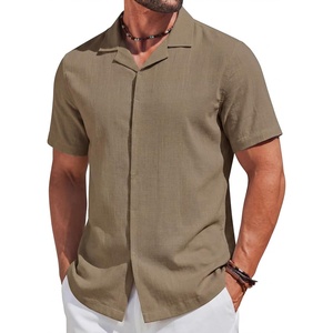 image:imageCOOFANDY Mens Cotton Shirts Short Sleeve Button Down Shirts Casual Beach Summer Cuban Collar ShirtKhaki