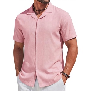 image:imageCOOFANDY Mens Cotton Shirts Short Sleeve Button Down Shirts Casual Beach Summer Cuban Collar ShirtPink