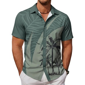 image:imageCOOFANDY Mens Hawaiian Shirts Short Sleeve Button Down Aloha Shirt Casual Beach ClothesDark Green Palm Tree