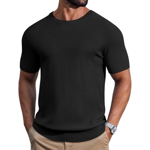 image:imageCOOFANDY Mens Knit TShirts Casual Short Sleeve Crewneck Shirt Textured Pullover TeesBlack