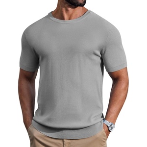 image:imageCOOFANDY Mens Knit TShirts Casual Short Sleeve Crewneck Shirt Textured Pullover TeesLight Grey
