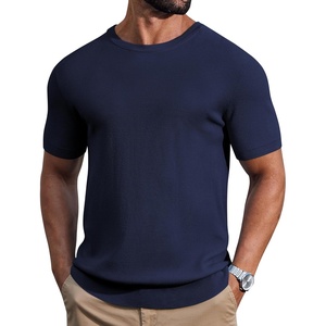 image:imageCOOFANDY Mens Knit TShirts Casual Short Sleeve Crewneck Shirt Textured Pullover TeesNavy Blue