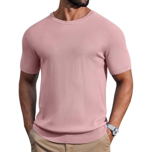 image:imageCOOFANDY Mens Knit TShirts Casual Short Sleeve Crewneck Shirt Textured Pullover TeesPink