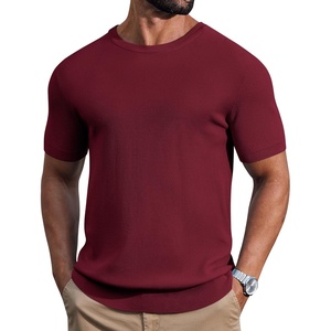 image:imageCOOFANDY Mens Knit TShirts Casual Short Sleeve Crewneck Shirt Textured Pullover TeesWine Red