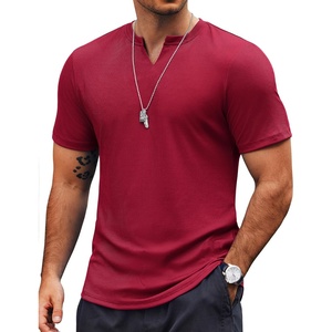 image:imageCOOFANDY Mens Muscle TShirts VNeck Slim Fit Workout Shirt Short Sleeve Longline Gym Athletic Tee ShirtsSolid Colorwine Red
