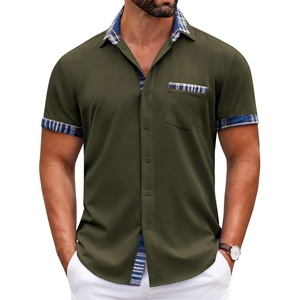 image:imageCOOFANDY Mens Short Sleeve Button Down Shirts Casual Wrinkle Free Dress Shirt Plaid Collar Summer ShirtsArmy Green