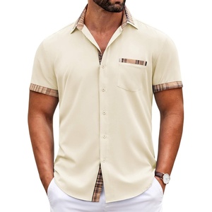 image:imageCOOFANDY Mens Short Sleeve Button Down Shirts Casual Wrinkle Free Dress Shirt Plaid Collar Summer ShirtsBeige