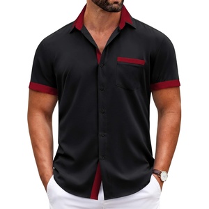 image:imageCOOFANDY Mens Short Sleeve Button Down Shirts Casual Wrinkle Free Dress Shirt Plaid Collar Summer ShirtsBlackred