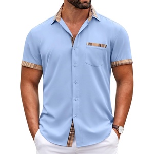 image:imageCOOFANDY Mens Short Sleeve Button Down Shirts Casual Wrinkle Free Dress Shirt Plaid Collar Summer ShirtsClear Blue