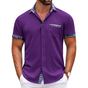 image:imageCOOFANDY Mens Short Sleeve Button Down Shirts Casual Wrinkle Free Dress Shirt Plaid Collar Summer ShirtsDark Purple